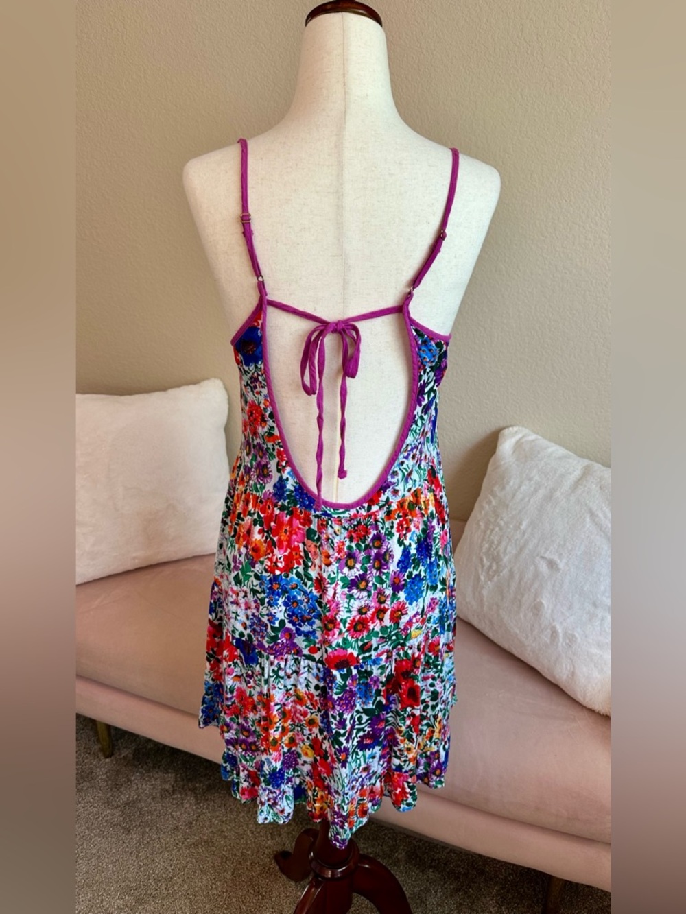 MINKPINK colorful purple pink floral spaghetti strap open back mini dress Size S